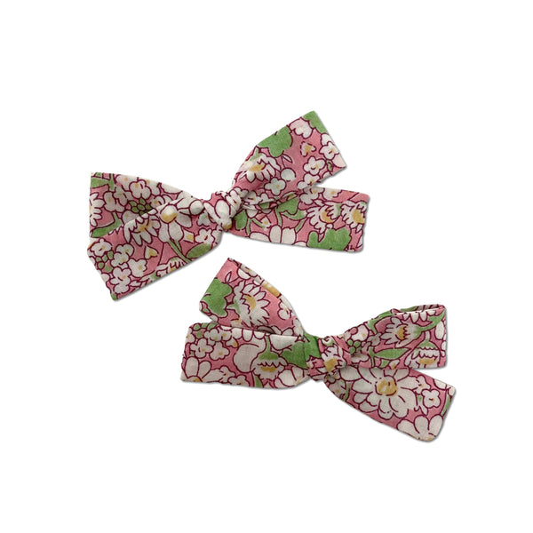 Skinny Ribbon Pigtail Bows, Liberty Pink Daisies