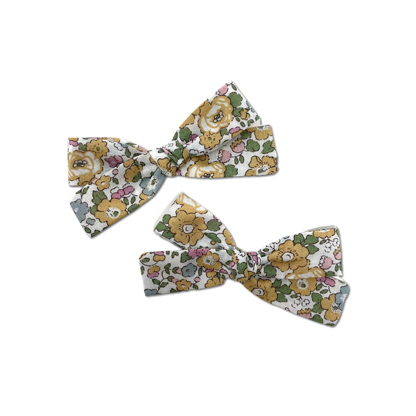 Skinny Ribbon Pigtail Bows, Liberty Muted Yellow Floral
