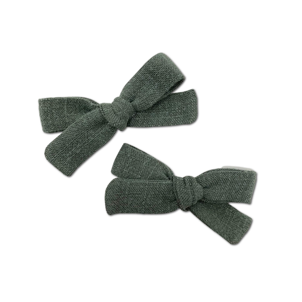 Skinny Ribbon Pigtail Bows, Olive