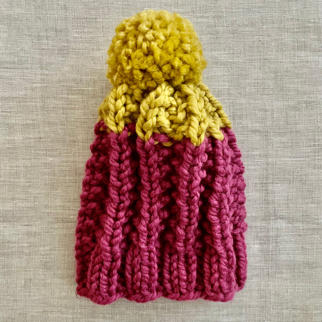 READY TO SHIP! Kids S, Colorblock Hat in Bubblegum/Mustard