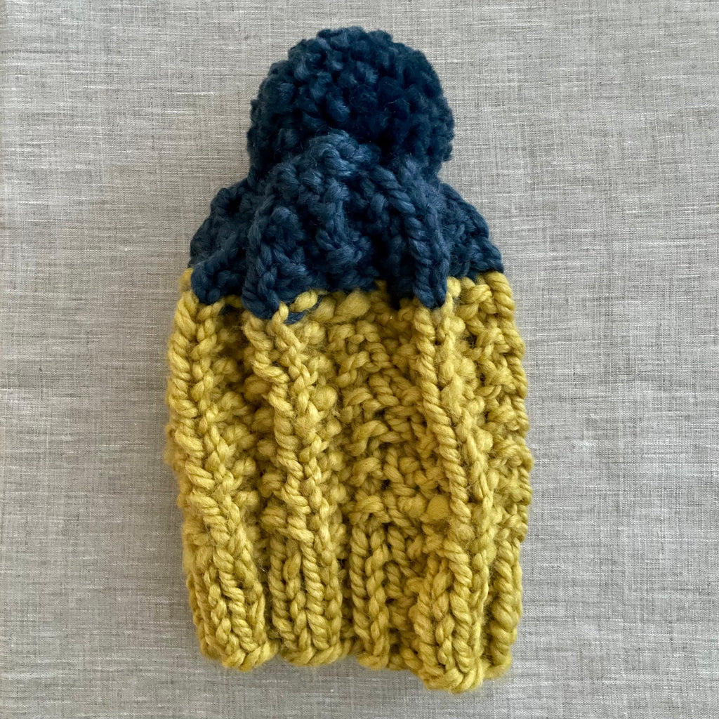 READY TO SHIP! Kids S, Colorblock Hat in Mustard/Denim