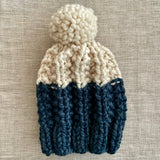 READY TO SHIP! Kids S, Colorblock Hat in Denim/Snow