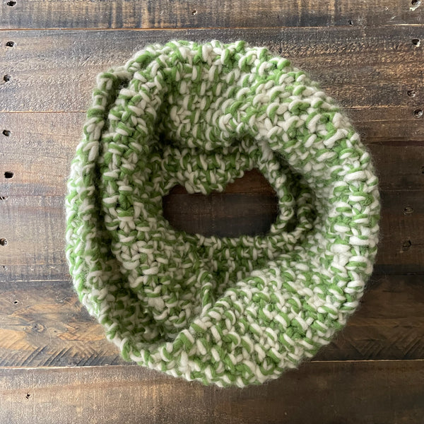 READY TO SHIP! Adult 100% Wool Hand Knit Scarf, Grass/Cream