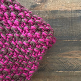 READY TO SHIP! Adult 100% Wool Hand Knit Scarf, Fuchsia/Chocolate