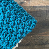 READY TO SHIP! Adult 100% Wool Hand Knit Colorblock Scarf, Teal/Cream