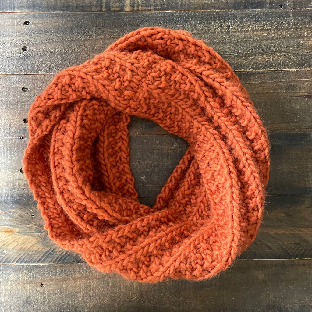 Ready to Ship! Adult 100% Wool Hand Knit Cowl Scarf, Pumpkin