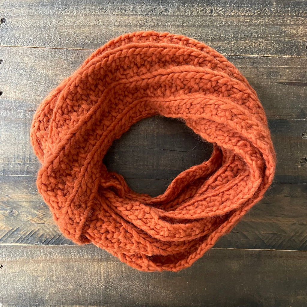 READY TO SHIP! Adult 100% Wool Hand Knit Infinity Scarf, Pumpkin