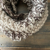 READY TO SHIP! Adult 100% Wool Hand Knit Cowl Scarf, Taupe/Chocolate