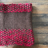 READY TO SHIP! Adult 100% Wool Hand Knit Cowl Scarf, Cherry/Chocolate