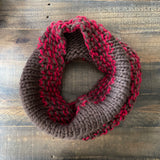 READY TO SHIP! Adult 100% Wool Hand Knit Cowl Scarf, Cherry/Chocolate