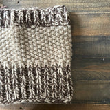 READY TO SHIP! Adult 100% Wool Hand Knit Cowl Scarf, Taupe/Chocolate