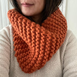 READY TO SHIP! Adult 100% Wool Hand Knit Cowl Scarf, Pumpkin