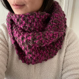 READY TO SHIP! Adult 100% Wool Hand Knit Scarf, Fuchsia/Chocolate