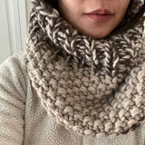 READY TO SHIP! Adult 100% Wool Hand Knit Cowl Scarf, Taupe/Chocolate