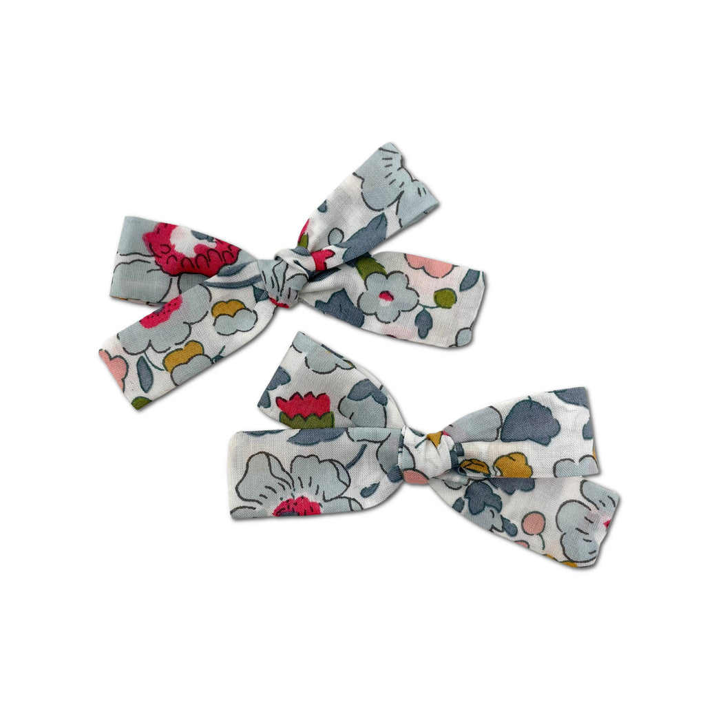 Skinny Ribbon Pigtail Bows, Liberty of London Dusty Blue Floral