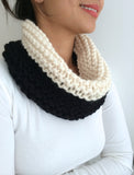 READY TO SHIP! Adult Alexa Colorblock Cowl Scarf, Black/Ivory