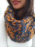 READY TO SHIP! Adult Julia Hand Knit Cowl Scarf, Denim/Honey