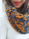 READY TO SHIP! Adult Julia Hand Knit Cowl Scarf, Denim/Honey