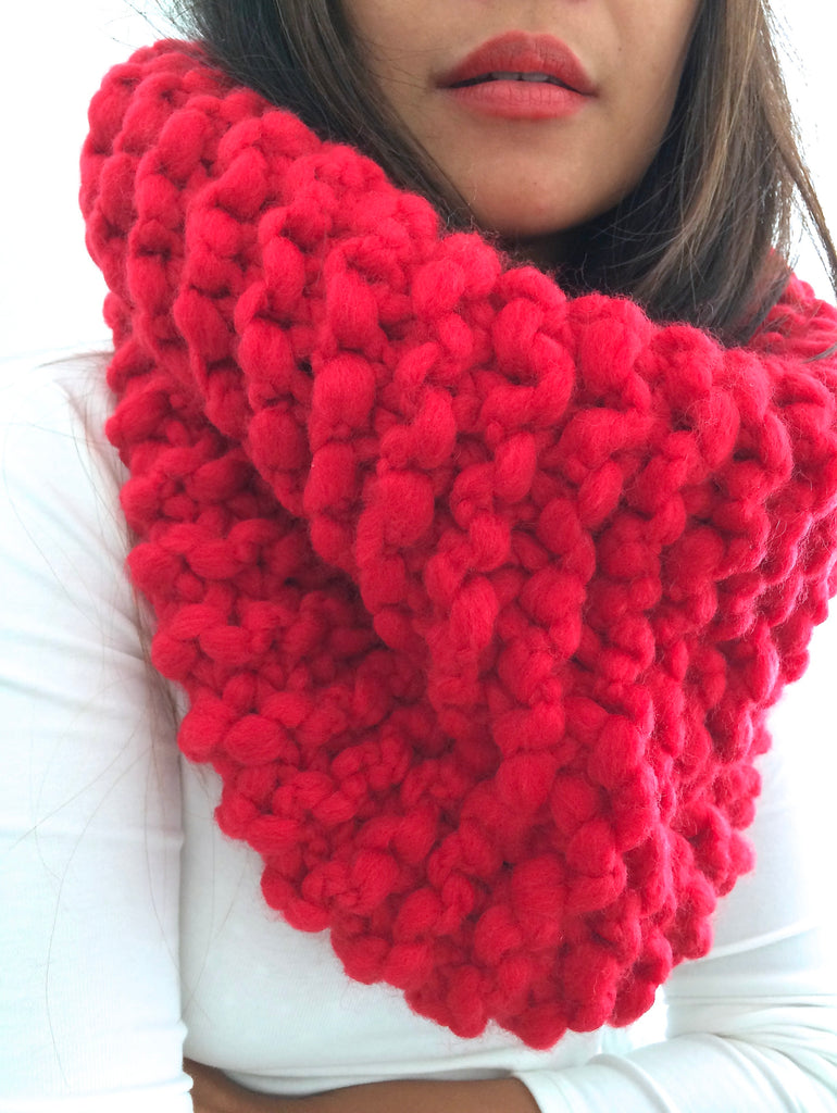 READY TO SHIP! Adult Naomi Extra Chunky Hand Knit Cowl Scarf, Red