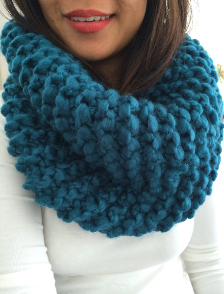 READY TO SHIP! Adult Naomi Extra Chunky Hand Knit Cowl Scarf, Peacock