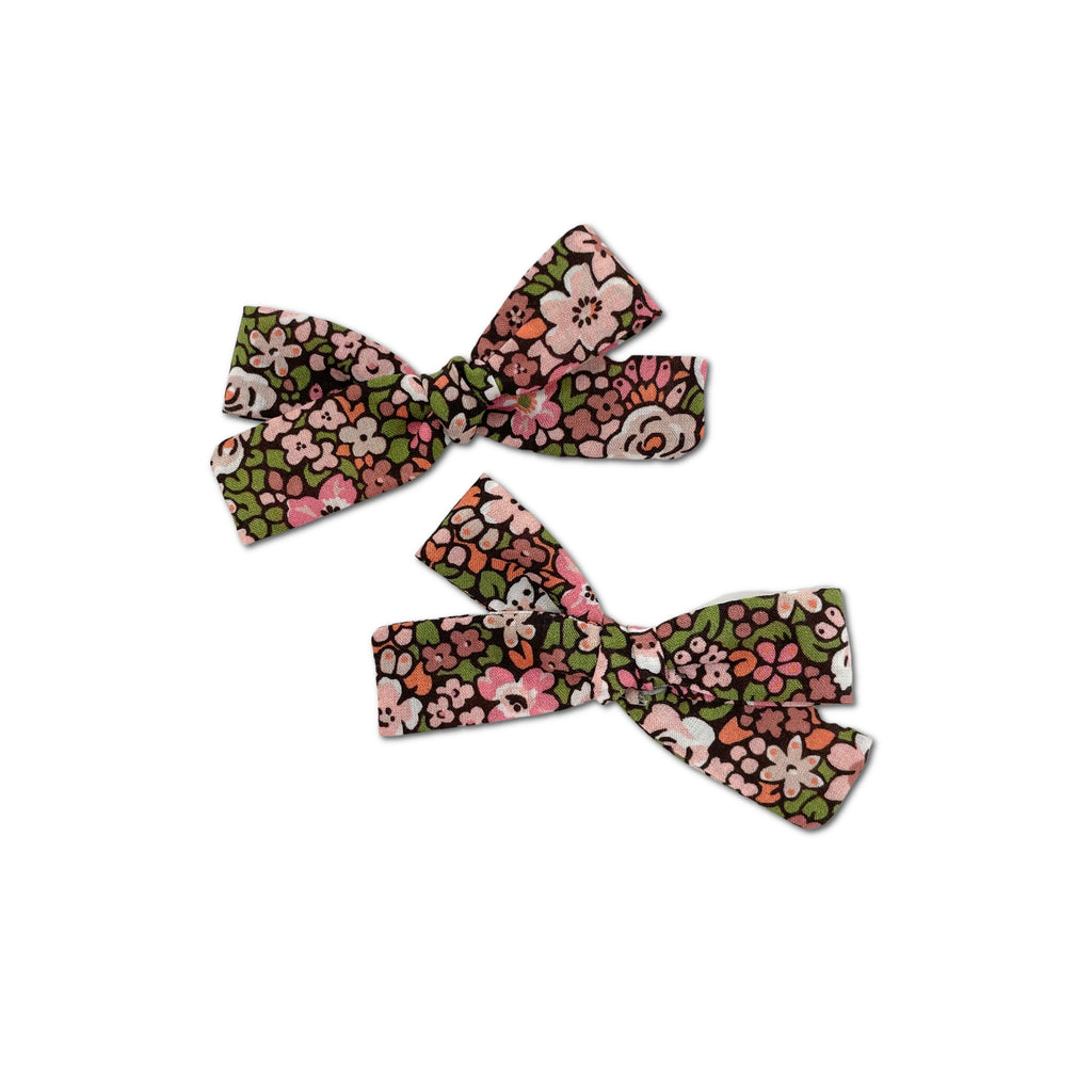 Skinny Ribbon Pigtail Bows, Liberty Pink Blossoms