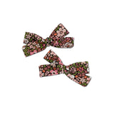 Skinny Ribbon Pigtail Bows, Liberty Pink Blossoms