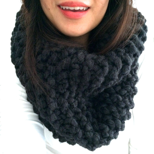 READY TO SHIP! Adult Naomi Extra Chunky Hand Knit Cowl Scarf, Charcoal