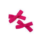 Love146 Skinny Ribbon Pigtail Bows, Fuchsia Swiss Dot