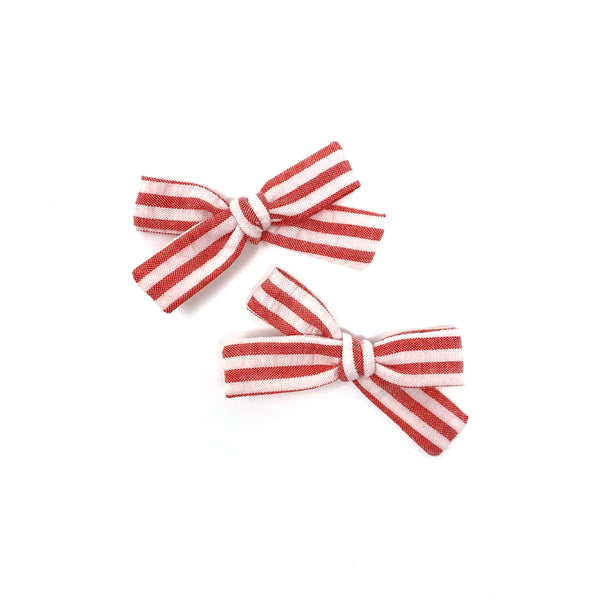 Love146 Skinny Ribbon Pigtail Bows, Seersucker Stripe