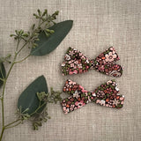 Skinny Ribbon Pigtail Bows, Liberty Pink Blossoms